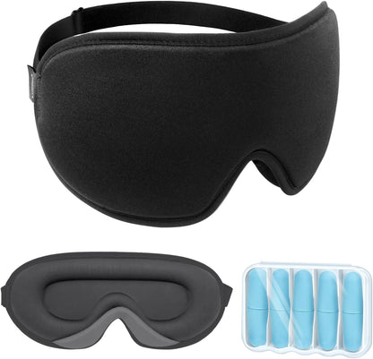 3D Blackout Sleep Mask for Side Sleepers, 5 Pairs Ear Plugs, Purple