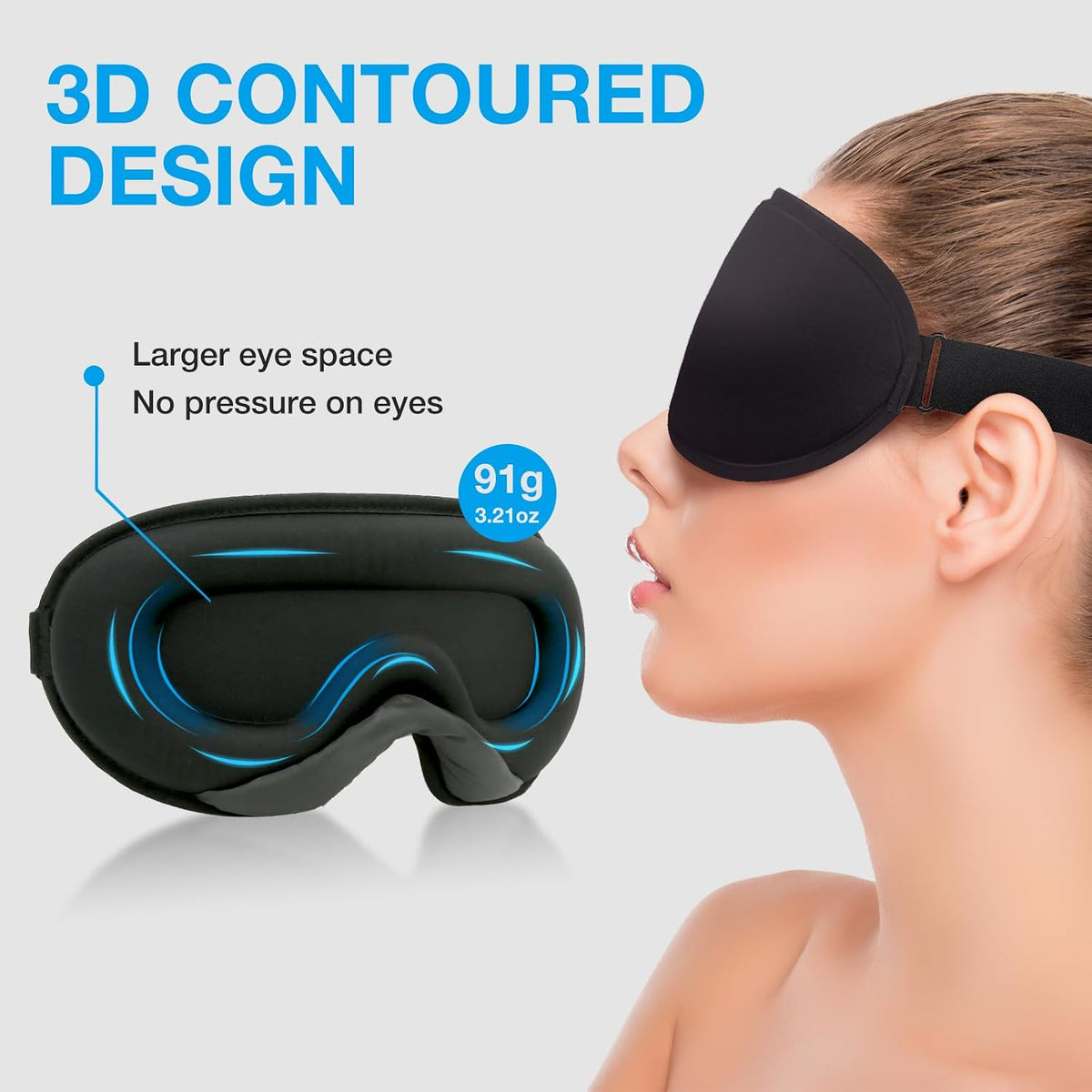 3D Blackout Sleep Mask for Side Sleepers, 5 Pairs Ear Plugs, Purple