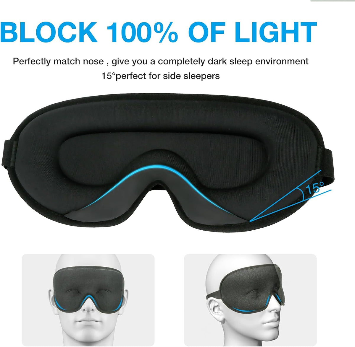 3D Blackout Sleep Mask for Side Sleepers, 5 Pairs Ear Plugs, Purple