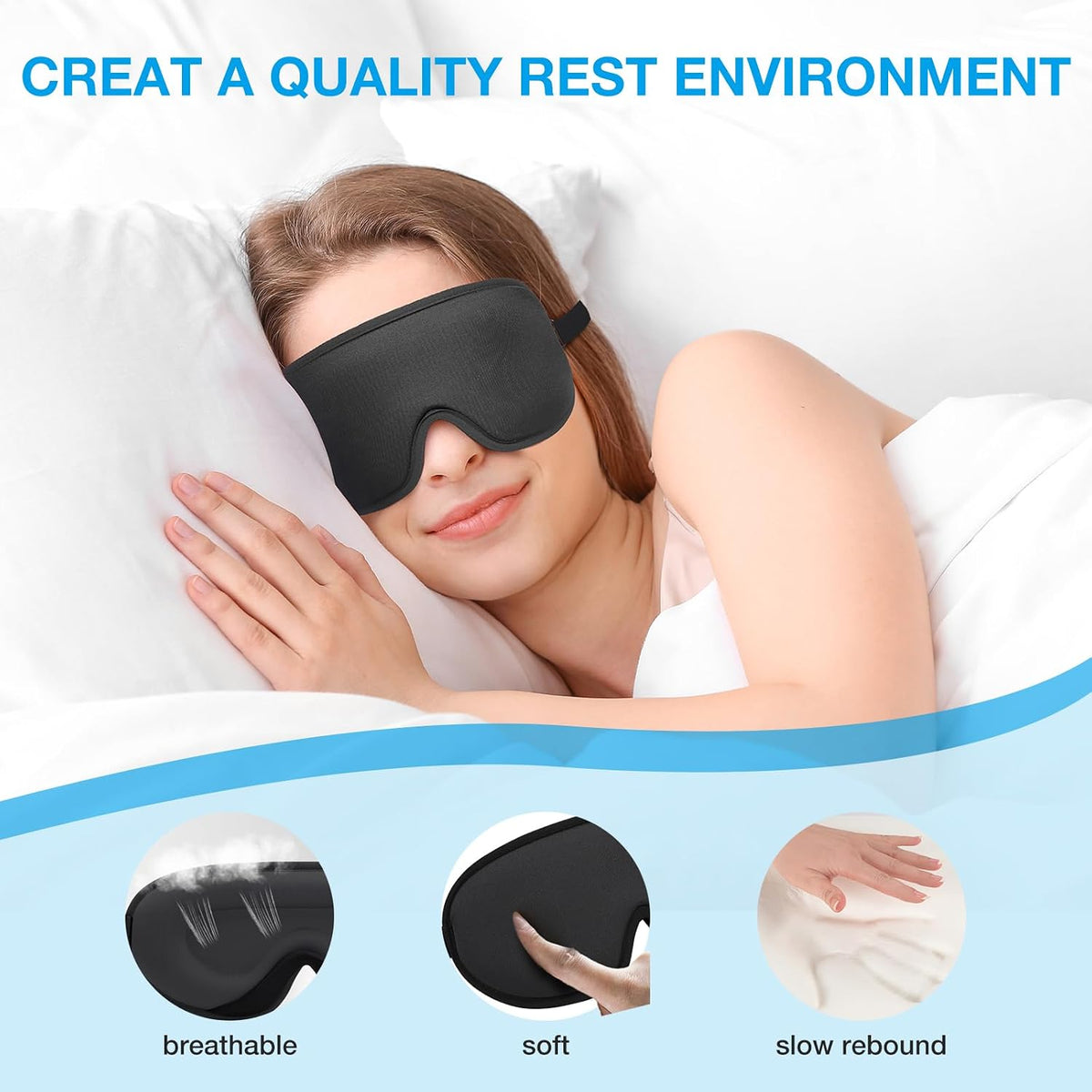 3D Blackout Sleep Mask for Side Sleepers, 5 Pairs Ear Plugs, Purple