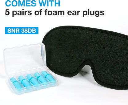 3D Blackout Sleep Mask for Side Sleepers, 5 Pairs Ear Plugs, Purple