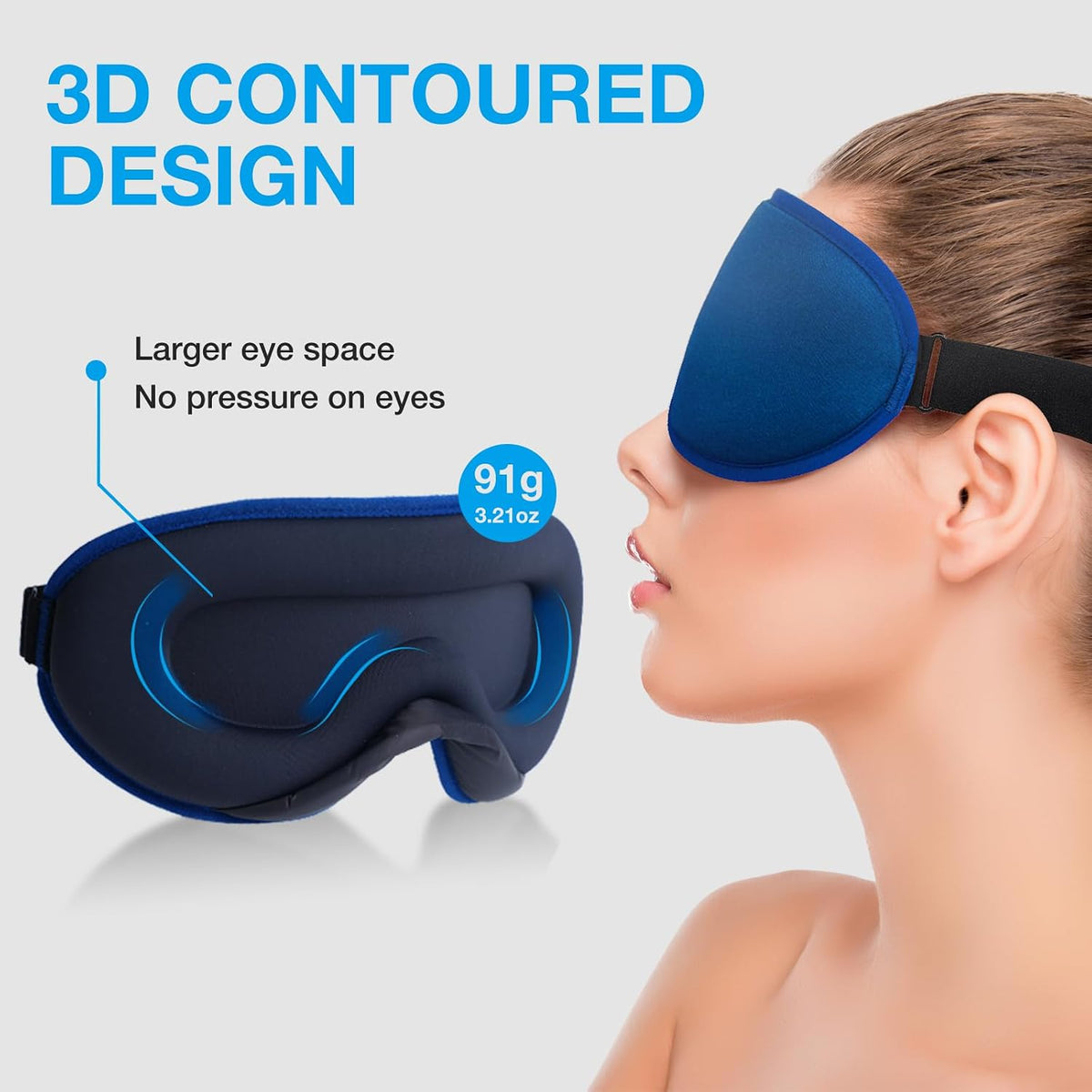 3D Blackout Sleep Mask for Side Sleepers, 5 Pairs Ear Plugs, Purple