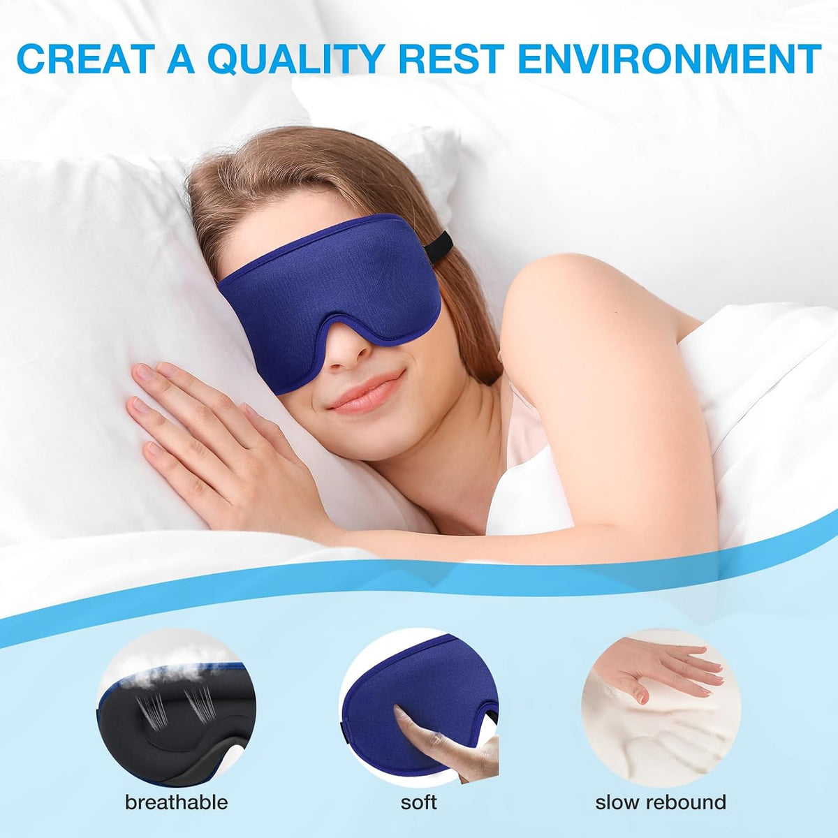 3D Blackout Sleep Mask for Side Sleepers, 5 Pairs Ear Plugs, Purple