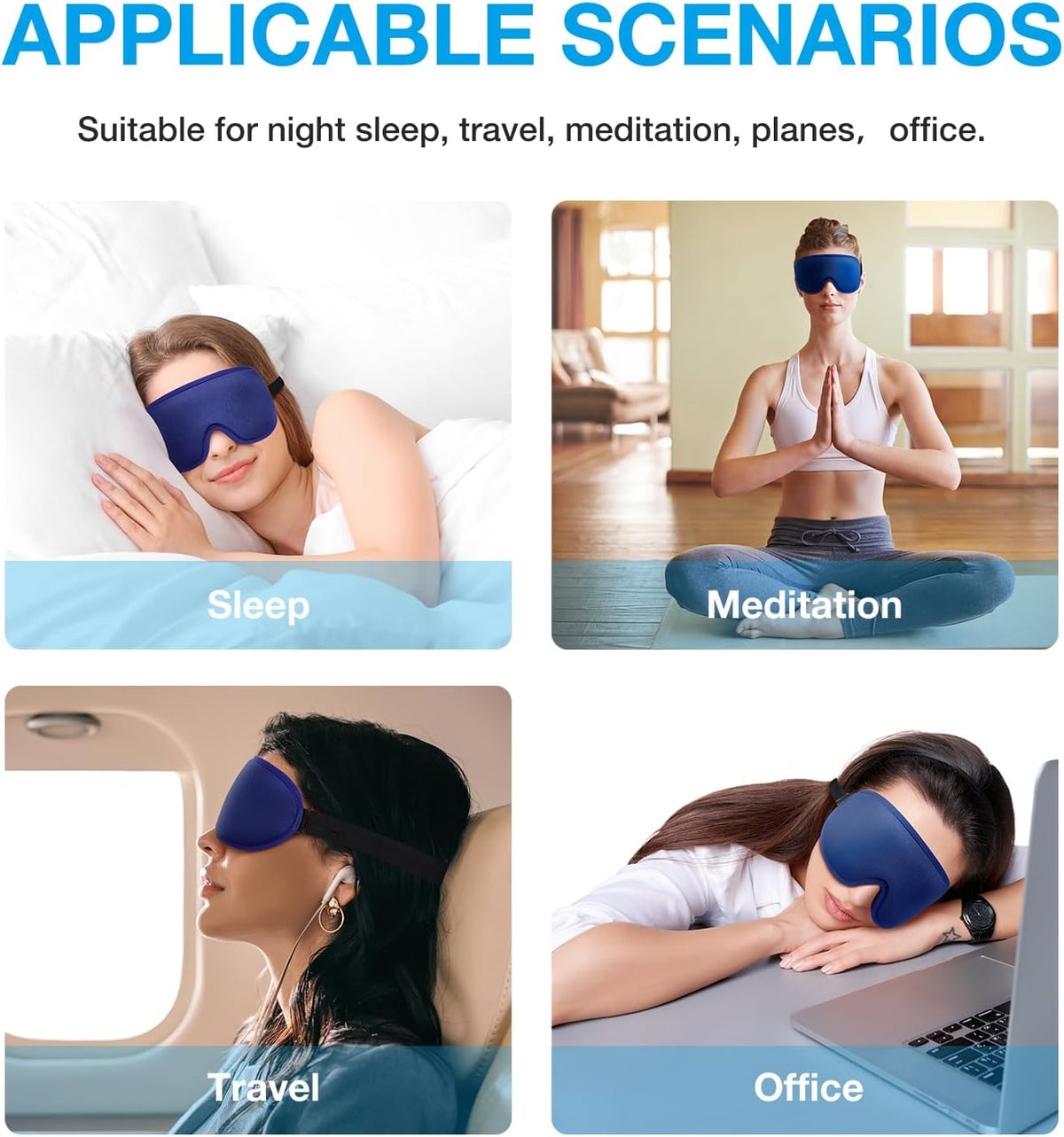 3D Blackout Sleep Mask for Side Sleepers, 5 Pairs Ear Plugs, Purple