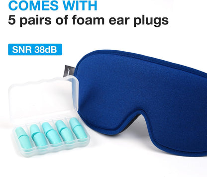 3D Blackout Sleep Mask for Side Sleepers, 5 Pairs Ear Plugs, Purple