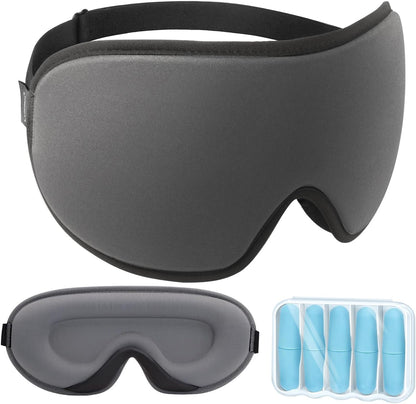 3D Blackout Sleep Mask for Side Sleepers, 5 Pairs Ear Plugs, Purple