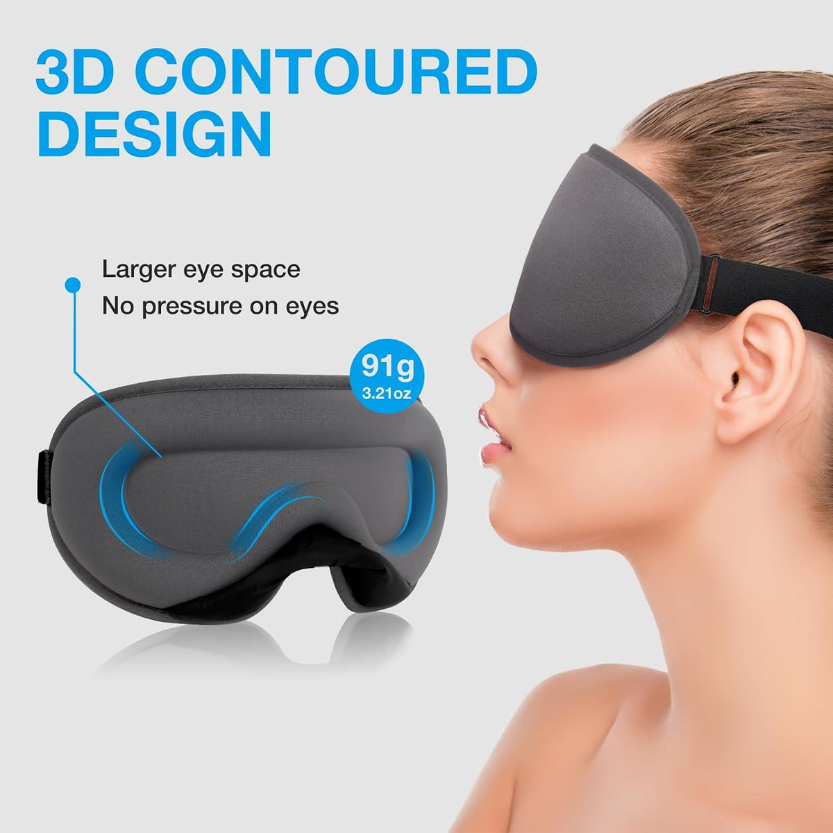 3D Blackout Sleep Mask for Side Sleepers, 5 Pairs Ear Plugs, Purple