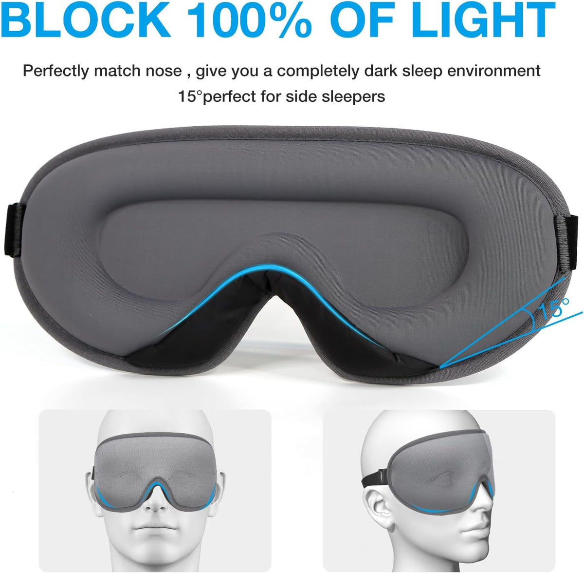 3D Blackout Sleep Mask for Side Sleepers, 5 Pairs Ear Plugs, Purple