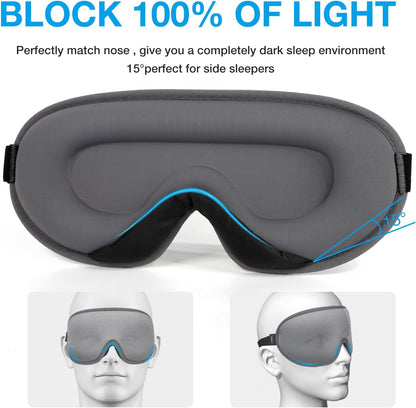 3D Blackout Sleep Mask for Side Sleepers, 5 Pairs Ear Plugs, Purple