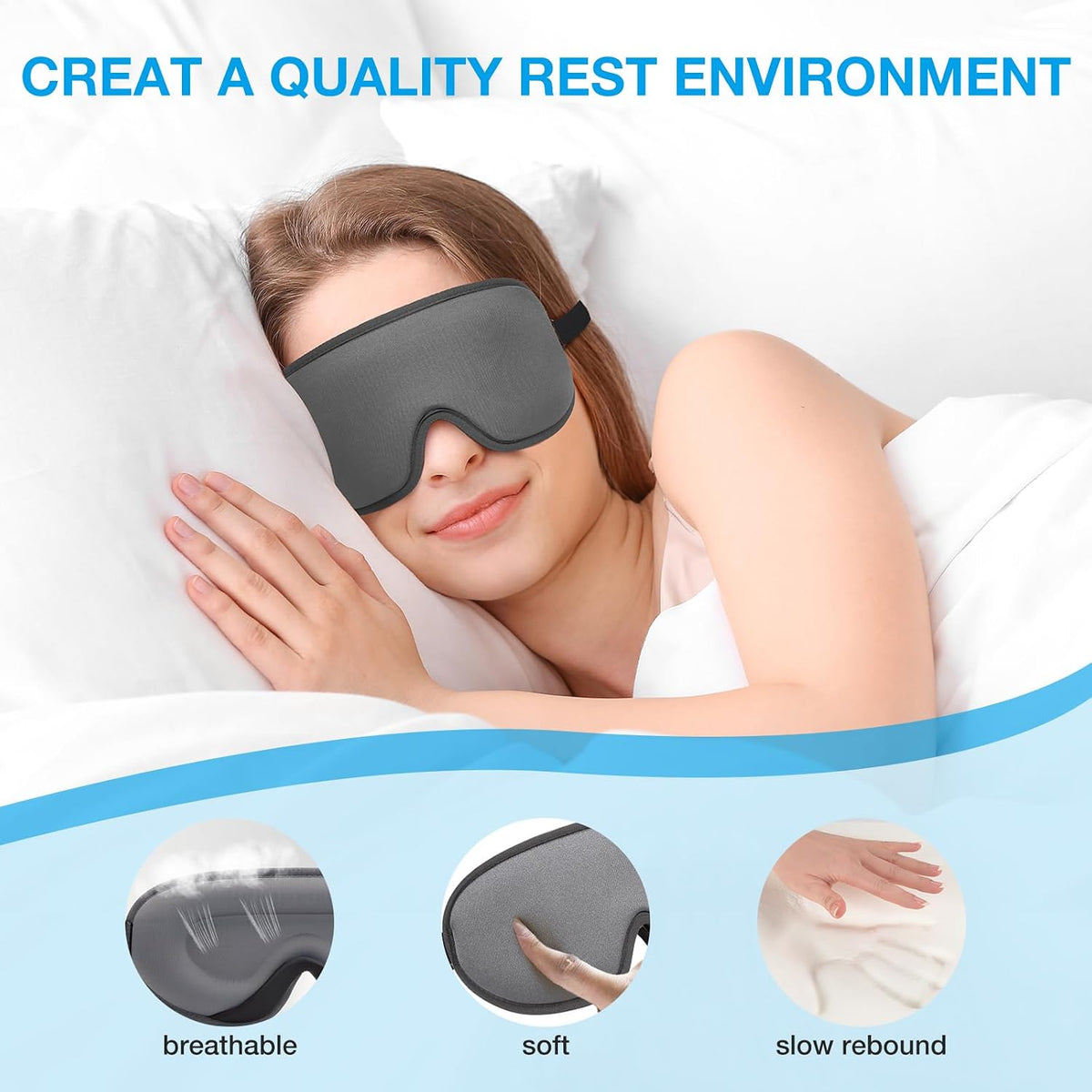 3D Blackout Sleep Mask for Side Sleepers, 5 Pairs Ear Plugs, Purple