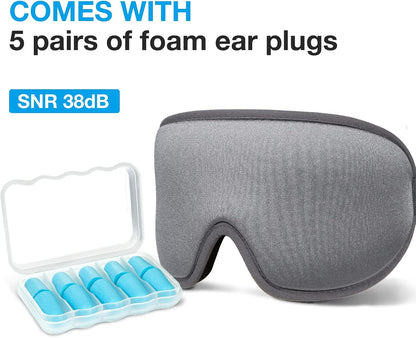 3D Blackout Sleep Mask for Side Sleepers, 5 Pairs Ear Plugs, Purple