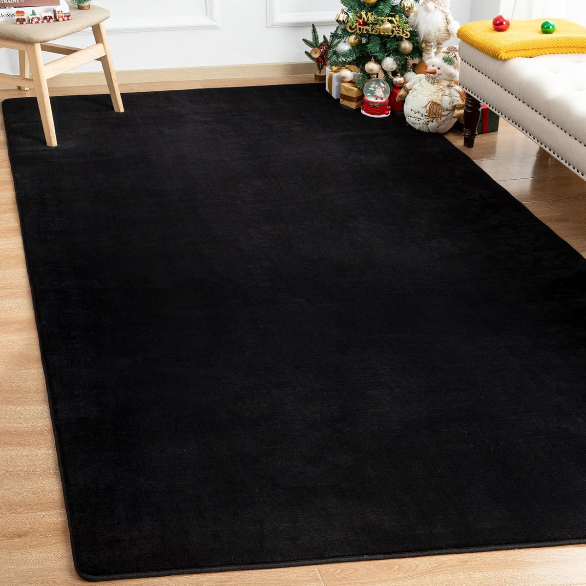 Shag Living Room Area Rug, 6x9 Black Washable Fuzzy Bedroom Rugs, Soft Fluffy Indoor Carpets for Dorm Boys Girls Kids Room Nursery Home Decorations