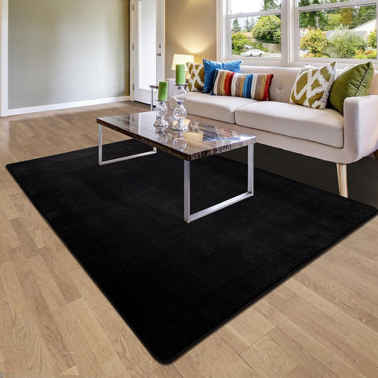 Shag Living Room Area Rug, 6x9 Black Washable Fuzzy Bedroom Rugs, Soft Fluffy Indoor Carpets for Dorm Boys Girls Kids Room Nursery Home Decorations