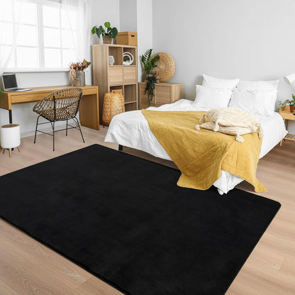 Shag Living Room Area Rug, 6x9 Black Washable Fuzzy Bedroom Rugs, Soft Fluffy Indoor Carpets for Dorm Boys Girls Kids Room Nursery Home Decorations