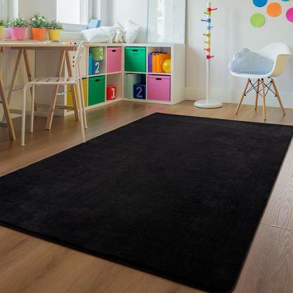 Shag Living Room Area Rug, 6x9 Black Washable Fuzzy Bedroom Rugs, Soft Fluffy Indoor Carpets for Dorm Boys Girls Kids Room Nursery Home Decorations