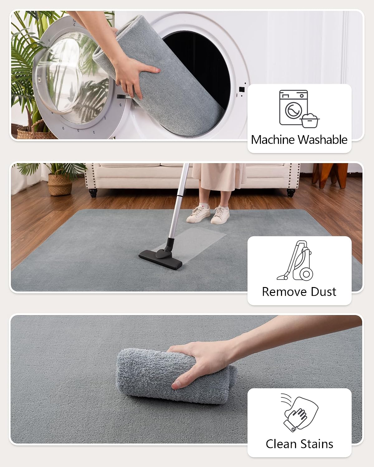 Shag Living Room Area Rug, 6x9 Black Washable Fuzzy Bedroom Rugs, Soft Fluffy Indoor Carpets for Dorm Boys Girls Kids Room Nursery Home Decorations