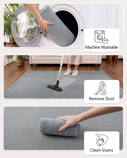 Shag Living Room Area Rug, 6x9 Black Washable Fuzzy Bedroom Rugs, Soft Fluffy Indoor Carpets for Dorm Boys Girls Kids Room Nursery Home Decorations