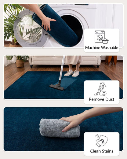Shag Living Room Area Rug, 6x9 Black Washable Fuzzy Bedroom Rugs, Soft Fluffy Indoor Carpets for Dorm Boys Girls Kids Room Nursery Home Decorations