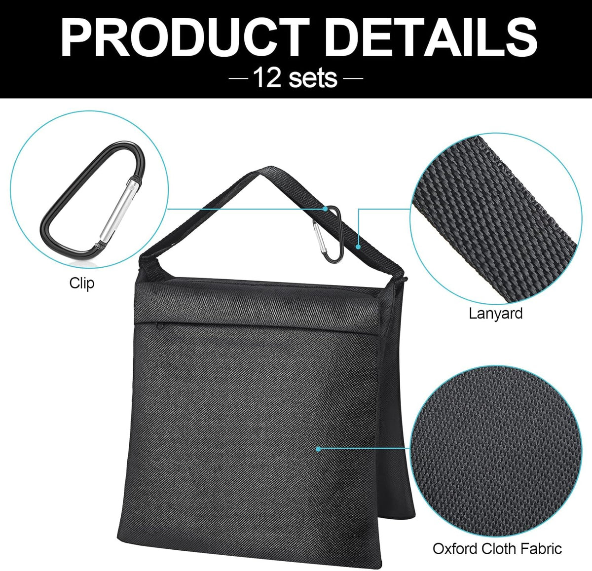 12 Packs Photography Weight Bags Photo Studio Filled Weight Bag Empty Heavy Sandbag Set for Photography Tripod Stand Light Stand Sports Outdoor Photo Video Studio Boom Brackets (Black)