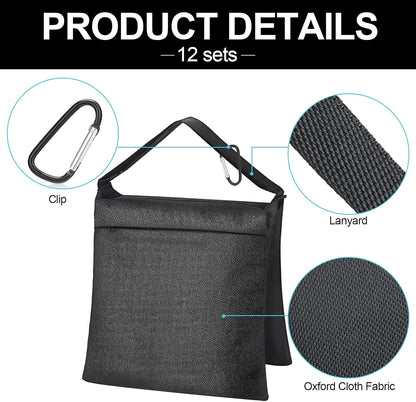 12 Packs Photography Weight Bags Photo Studio Filled Weight Bag Empty Heavy Sandbag Set for Photography Tripod Stand Light Stand Sports Outdoor Photo Video Studio Boom Brackets (Black)