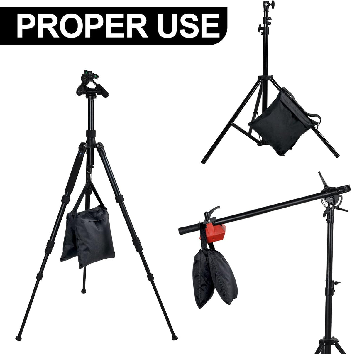 12 Packs Photography Weight Bags Photo Studio Filled Weight Bag Empty Heavy Sandbag Set for Photography Tripod Stand Light Stand Sports Outdoor Photo Video Studio Boom Brackets (Black)