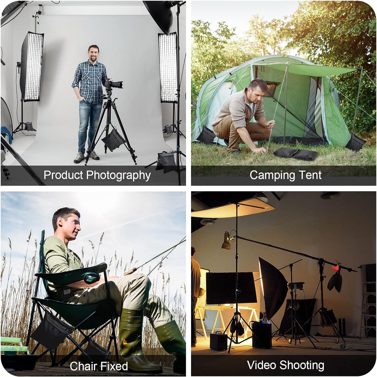 12 Packs Photography Weight Bags Photo Studio Filled Weight Bag Empty Heavy Sandbag Set for Photography Tripod Stand Light Stand Sports Outdoor Photo Video Studio Boom Brackets (Black)