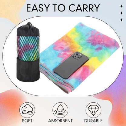 6 Pcs Yoga Towels with Grip Dots 72 x 25 Inch Non Slip Hot Yoga Mat Towel Microfiber Soft Sweat Absorbent Blanket for Gym Pilates Workout Fitness, 6 Tie Dye Colors