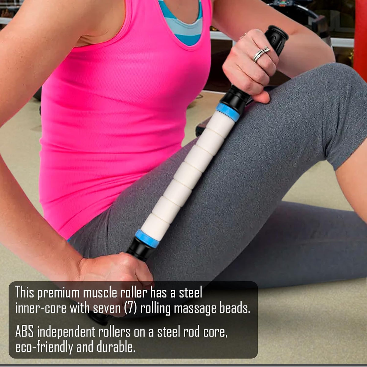 Portable Massage Roller Stick the Ultimate Muscle Roller 17 Inches Recommended By Physical Therapists Promotes Recovery Fast Relief for Cramps Soreness Tight Muscles-White