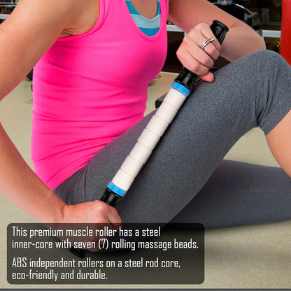Portable Massage Roller Stick the Ultimate Muscle Roller 17 Inches Recommended By Physical Therapists Promotes Recovery Fast Relief for Cramps Soreness Tight Muscles-White