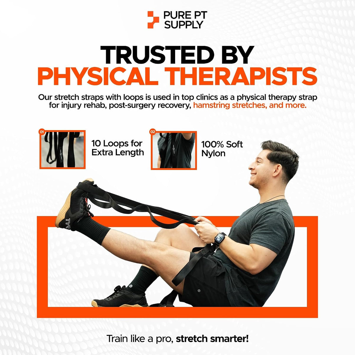 Pure PT Stretching Strap, 10 Loops, Non-Elastic Stretch Strap, Yoga Strap