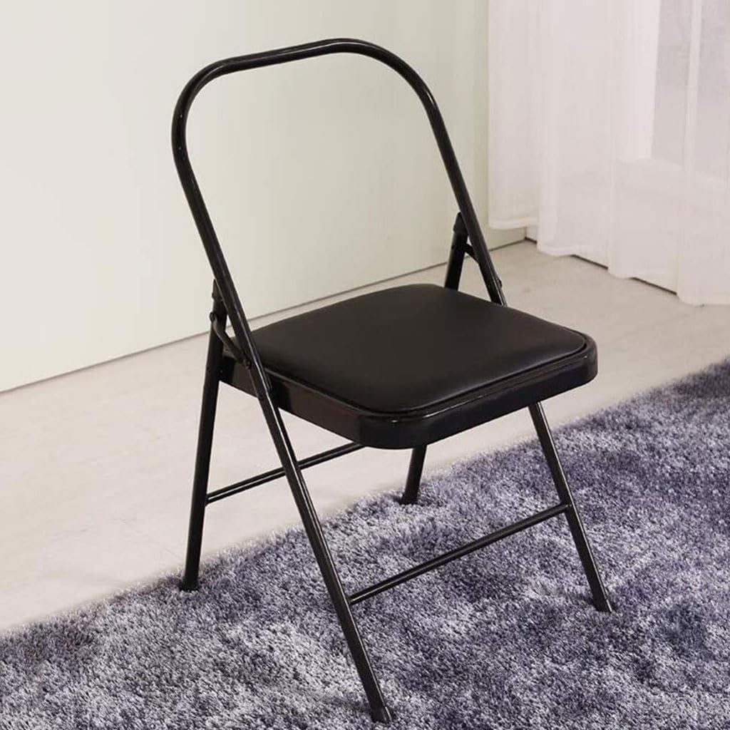 Portable Foldable Yoga Chair,Iyengar Yoga Chair,PU Leather,Front and Rear Beam Design,Backless Yoga Chair,Pilates Yoga Chair,Yoga Inversion Chair,Black