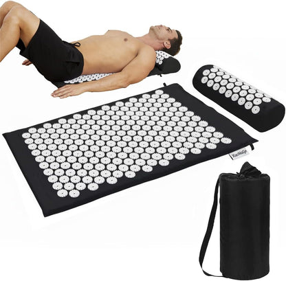 28.7" Acupressure Mat and Pillow Set with Carry Bag (Black)