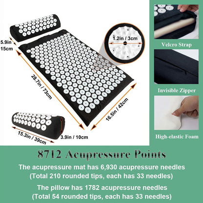 28.7" Acupressure Mat and Pillow Set with Carry Bag (Black)