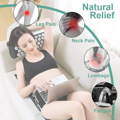 28.7" Acupressure Mat and Pillow Set with Carry Bag (Black)