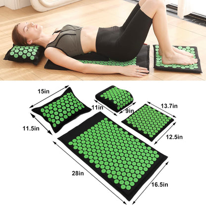 28.7" Acupressure Mat and Pillow Set with Carry Bag (Black)