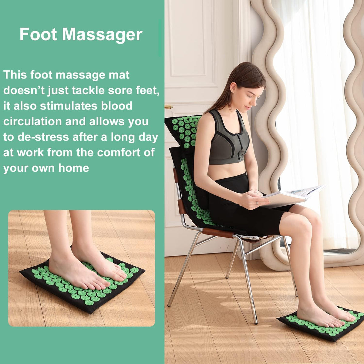 28.7" Acupressure Mat and Pillow Set with Carry Bag (Black)