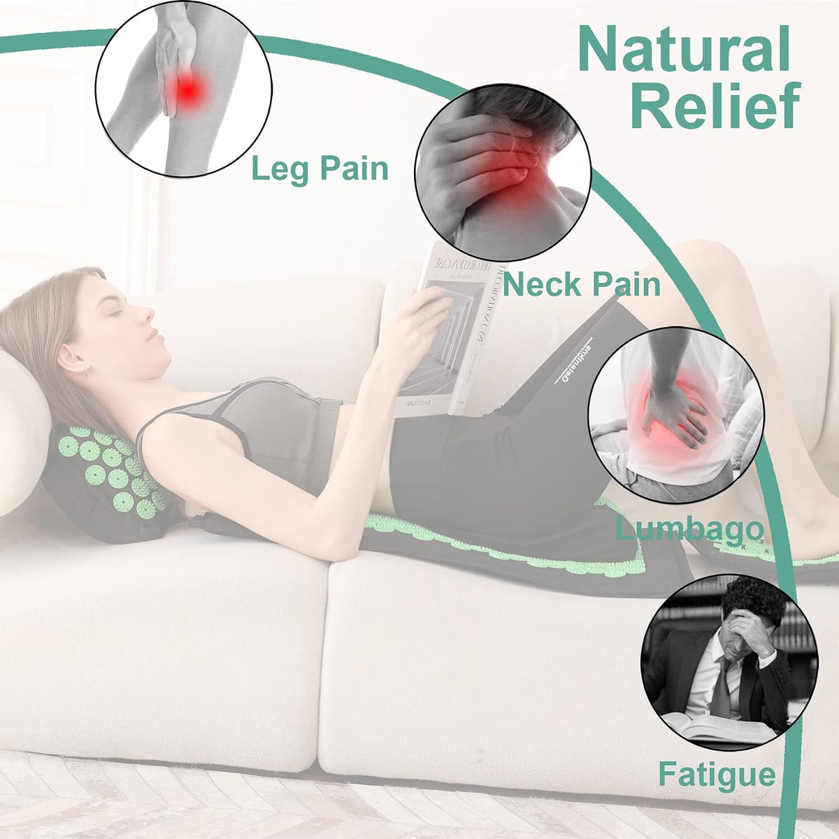 28.7" Acupressure Mat and Pillow Set with Carry Bag (Black)