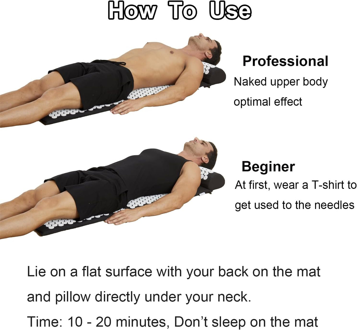 28.7" Acupressure Mat and Pillow Set with Carry Bag (Black)