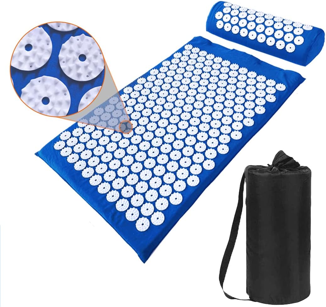 28.7" Acupressure Mat and Pillow Set with Carry Bag (Black)