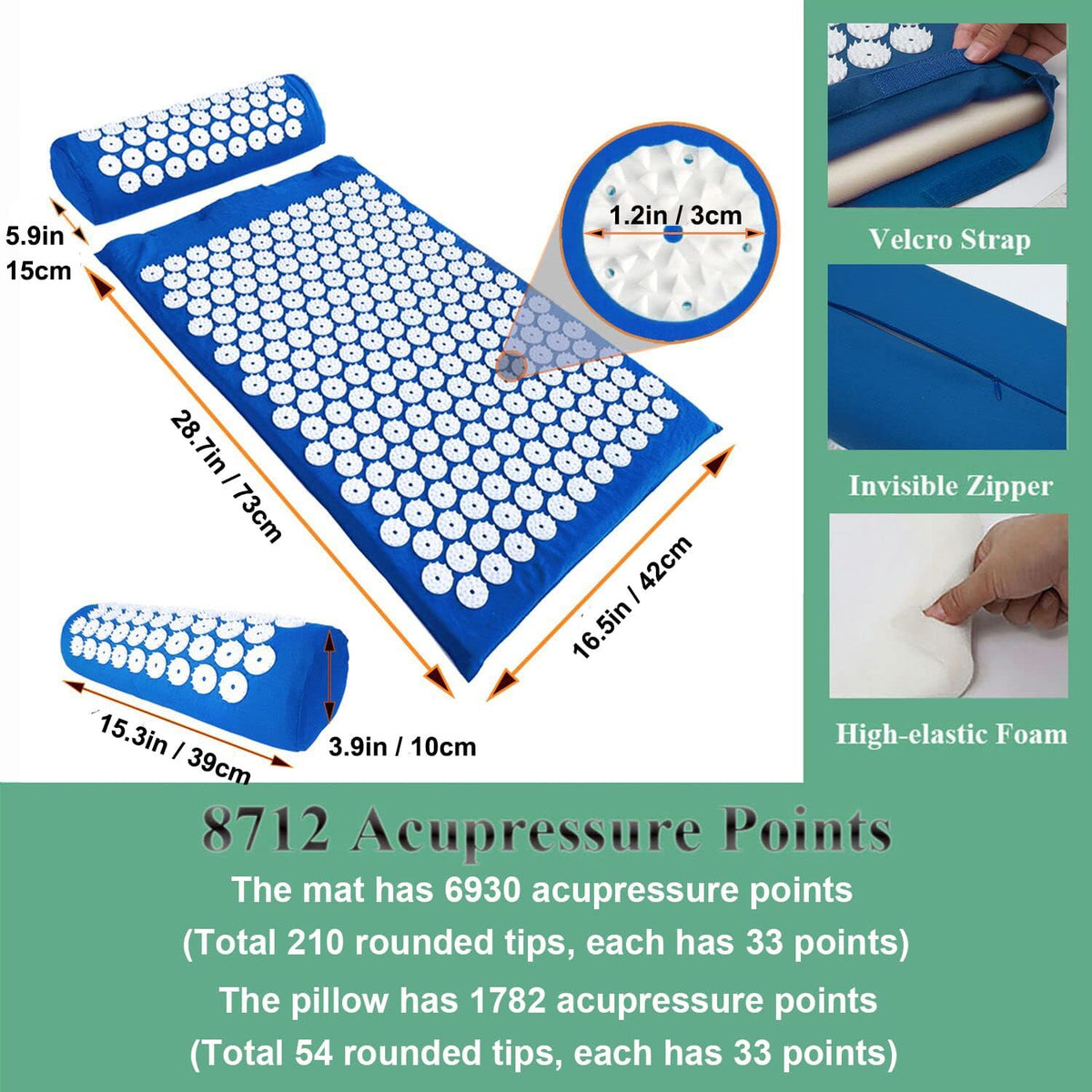28.7" Acupressure Mat and Pillow Set with Carry Bag (Black)