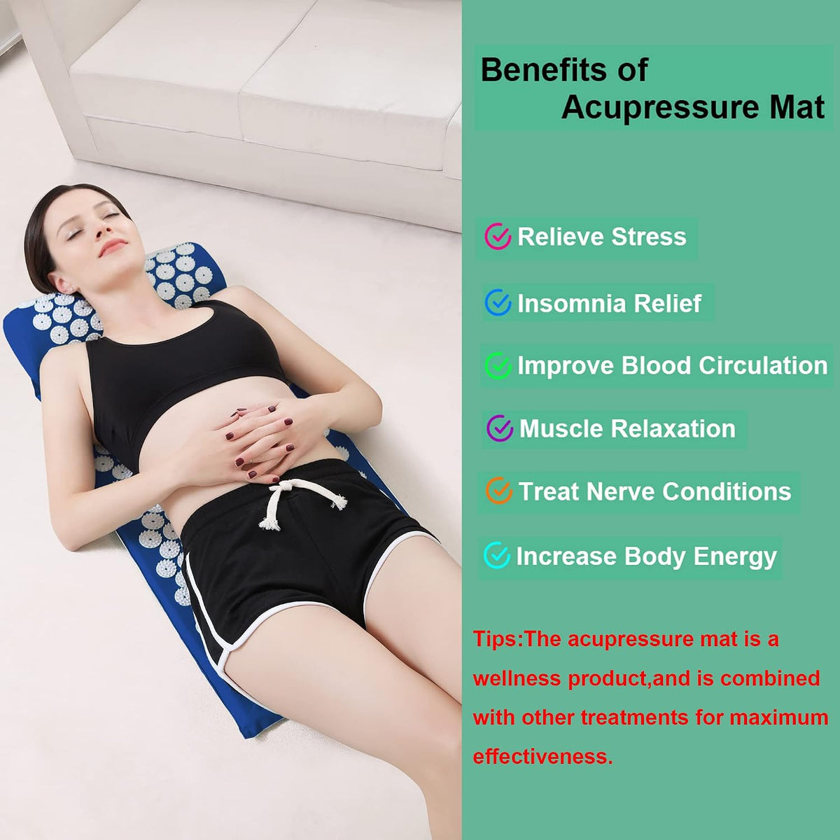28.7" Acupressure Mat and Pillow Set with Carry Bag (Black)