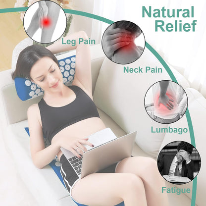 28.7" Acupressure Mat and Pillow Set with Carry Bag (Black)