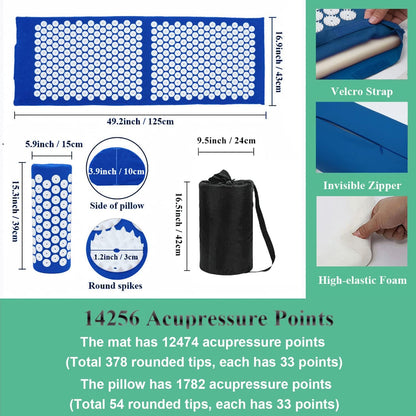 28.7" Acupressure Mat and Pillow Set with Carry Bag (Black)