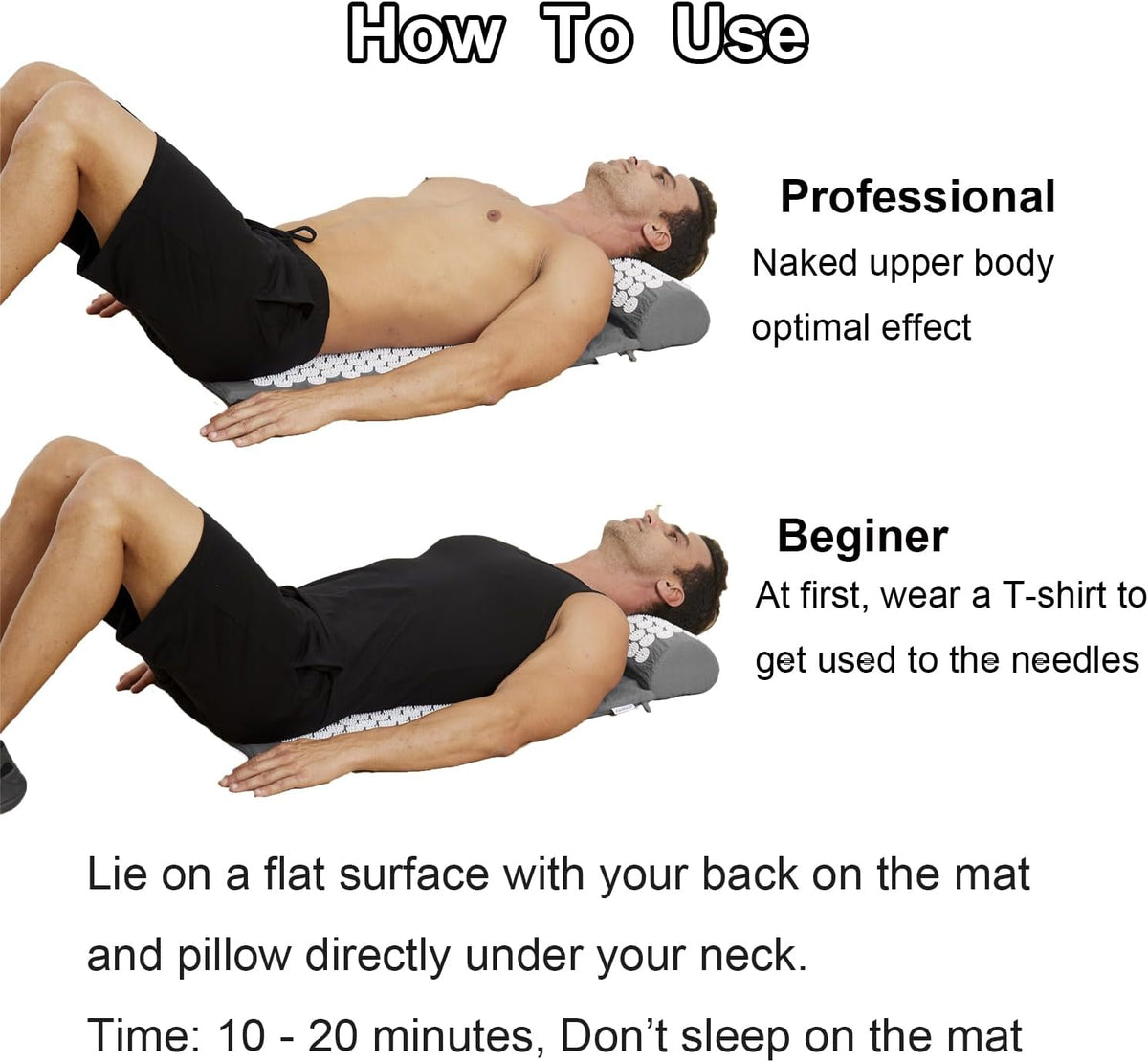 28.7" Acupressure Mat and Pillow Set with Carry Bag (Black)