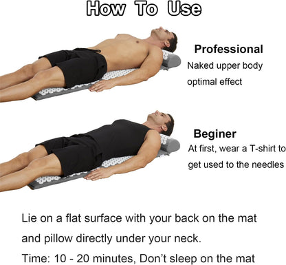 28.7" Acupressure Mat and Pillow Set with Carry Bag (Black)