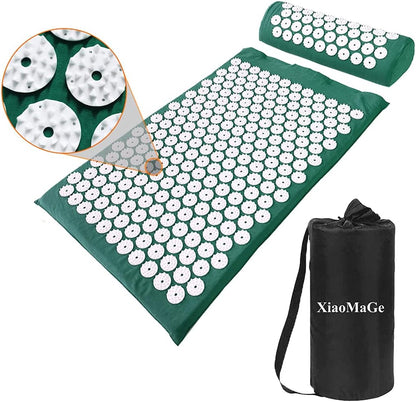28.7" Acupressure Mat and Pillow Set with Carry Bag (Black)