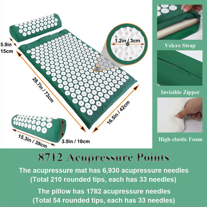 28.7" Acupressure Mat and Pillow Set with Carry Bag (Black)