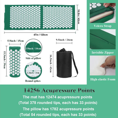 28.7" Acupressure Mat and Pillow Set with Carry Bag (Black)