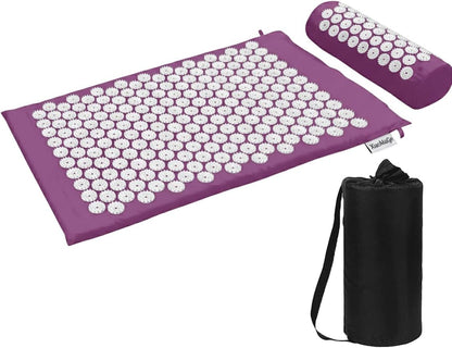 28.7" Acupressure Mat and Pillow Set with Carry Bag (Black)