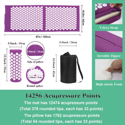 28.7" Acupressure Mat and Pillow Set with Carry Bag (Black)
